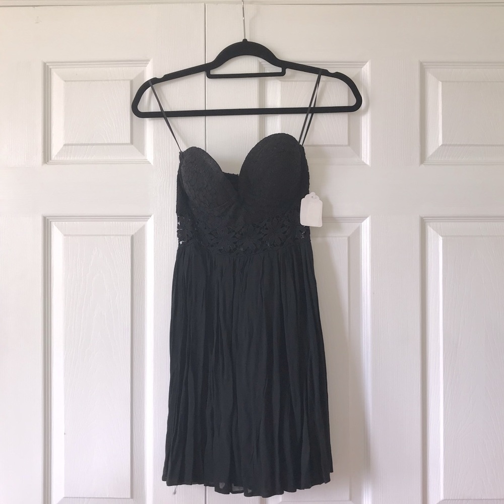 Black Peasant Style Strapless Dress